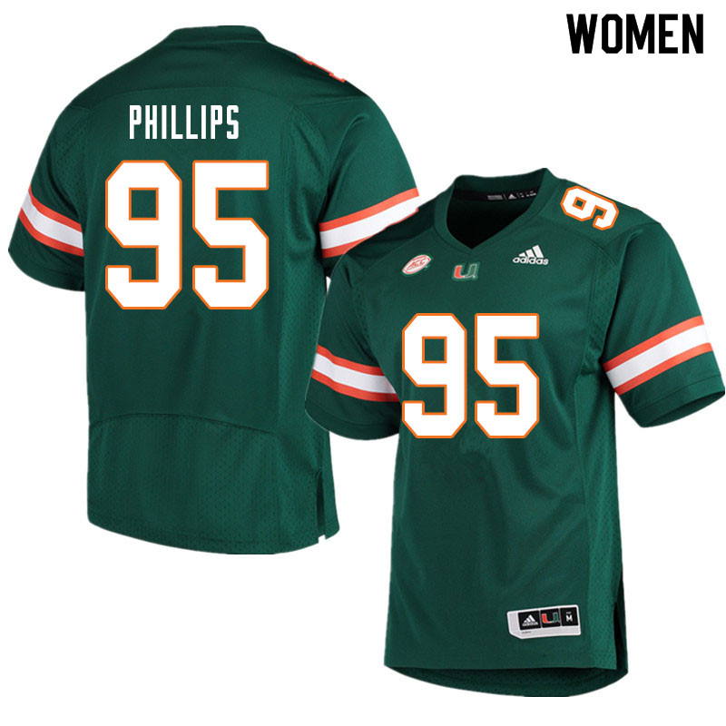 Women #95 Jaelan Phillips Miami Hurricanes College Football Jerseys Sale-Green
